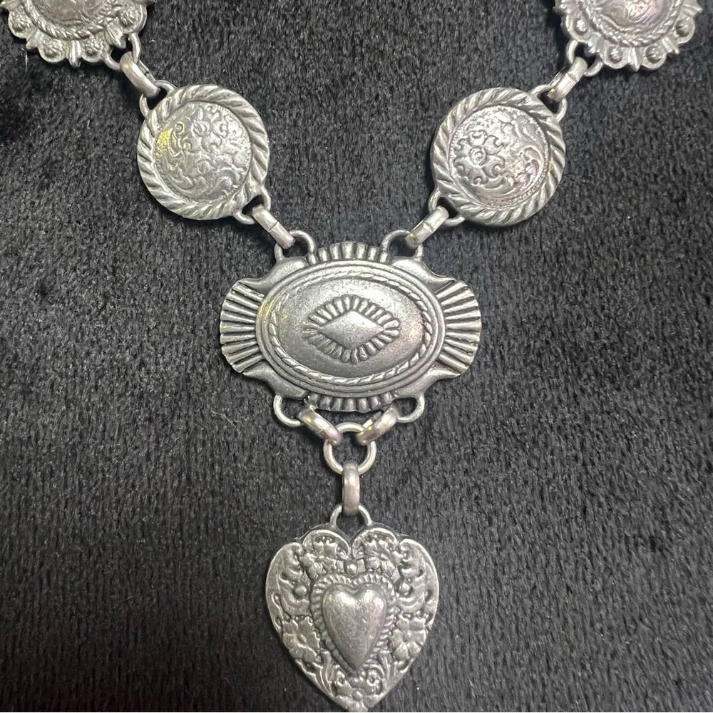 Bohemian Cowgirl Love Concho Silver Heart Pendant Necklace - Picture 6 of 15
